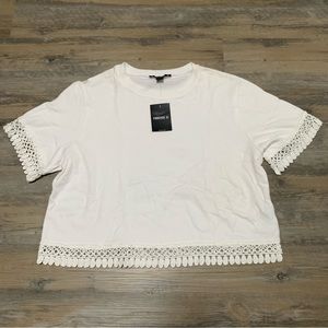 FOREVER 21 White Shirt with Crochet Lace Trim/Detail